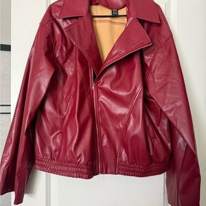 Women's Red Faux Leather Jacket